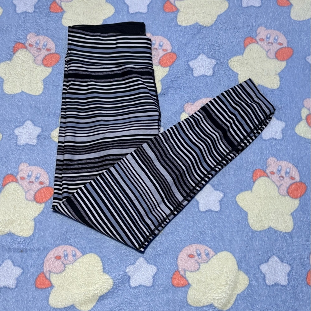 Calvin Klein Black and White Striped Scrunched Leggings